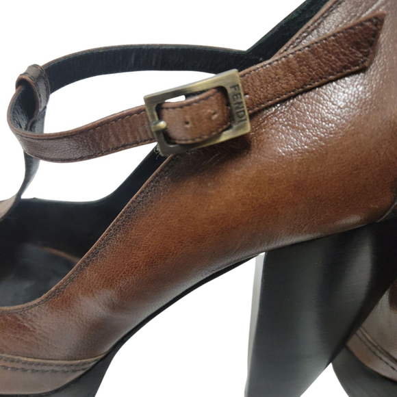 FENDI Authentic Women Open Toe Block Heel Shoes Brown (EU) 38 Excellent Cond. - Picture 10 of 16